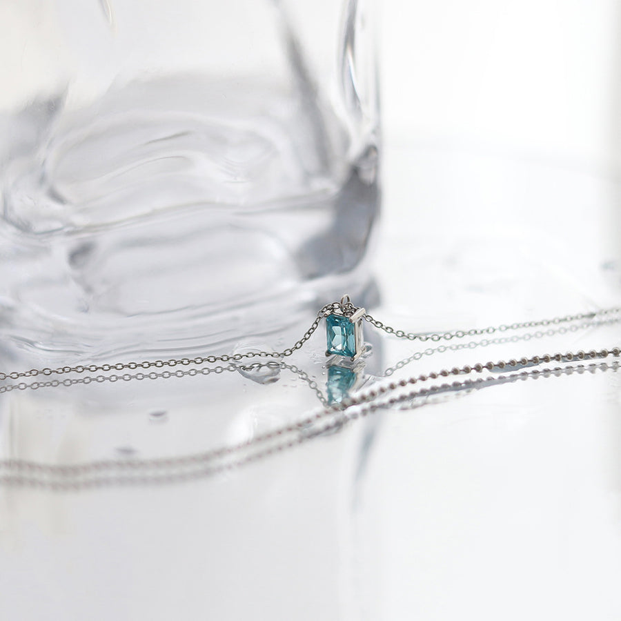 SS Aqua Crystal Layered Chain Necklace (BACKORDER)