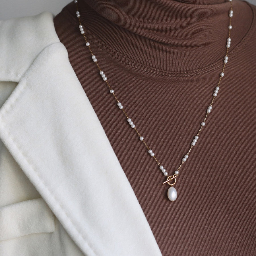 18K Danity Gillian Pearl OT-Bar Chain Necklace (BACKORDER)