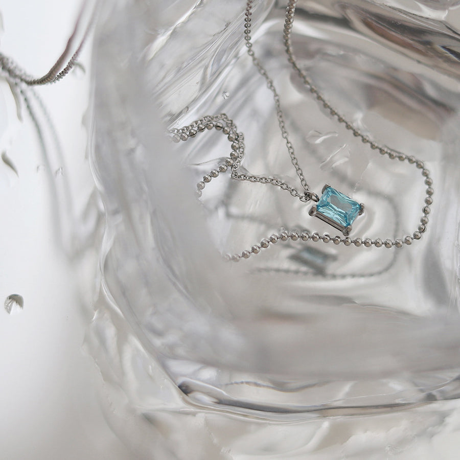 SS Aqua Crystal Layered Chain Necklace (BACKORDER)