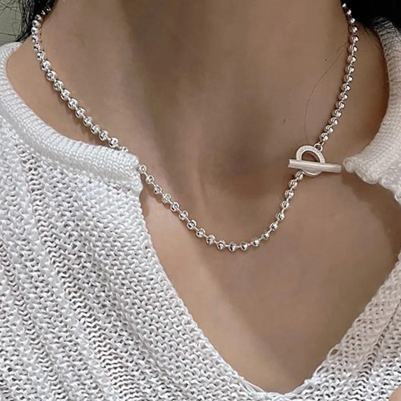 925 Textured Beads OT- Bar Necklace