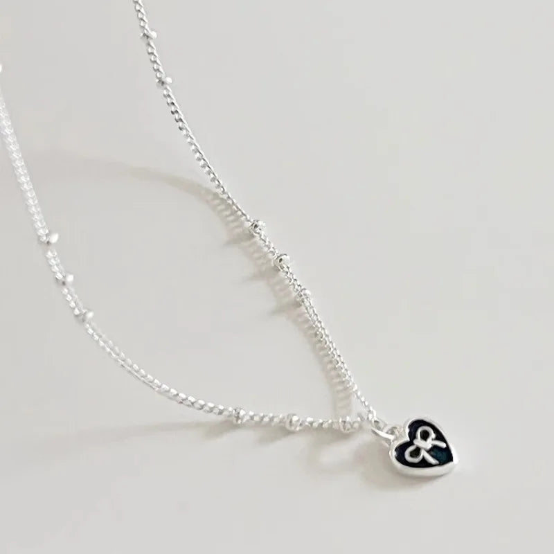 925 Noir Heart Bow Necklace