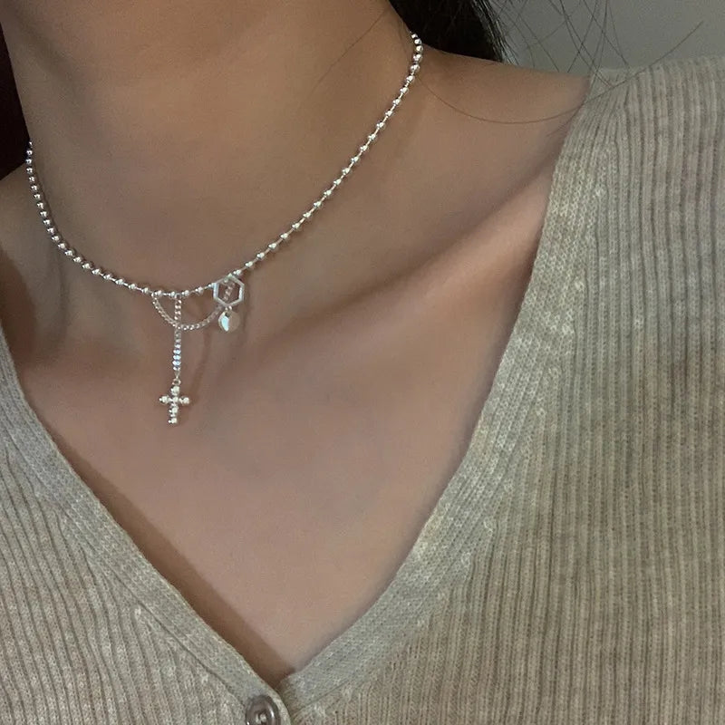 925 Maye Dangling Cross Beads Necklace
