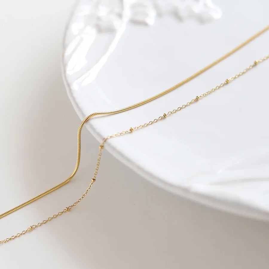 14K Thin Snake x Beads Layered Chain Necklace (BACKORDER)