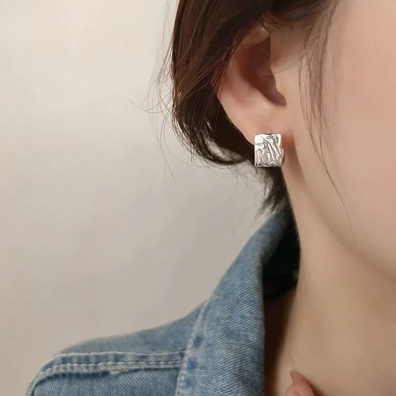 925 Textured Curve Cube Earhoops