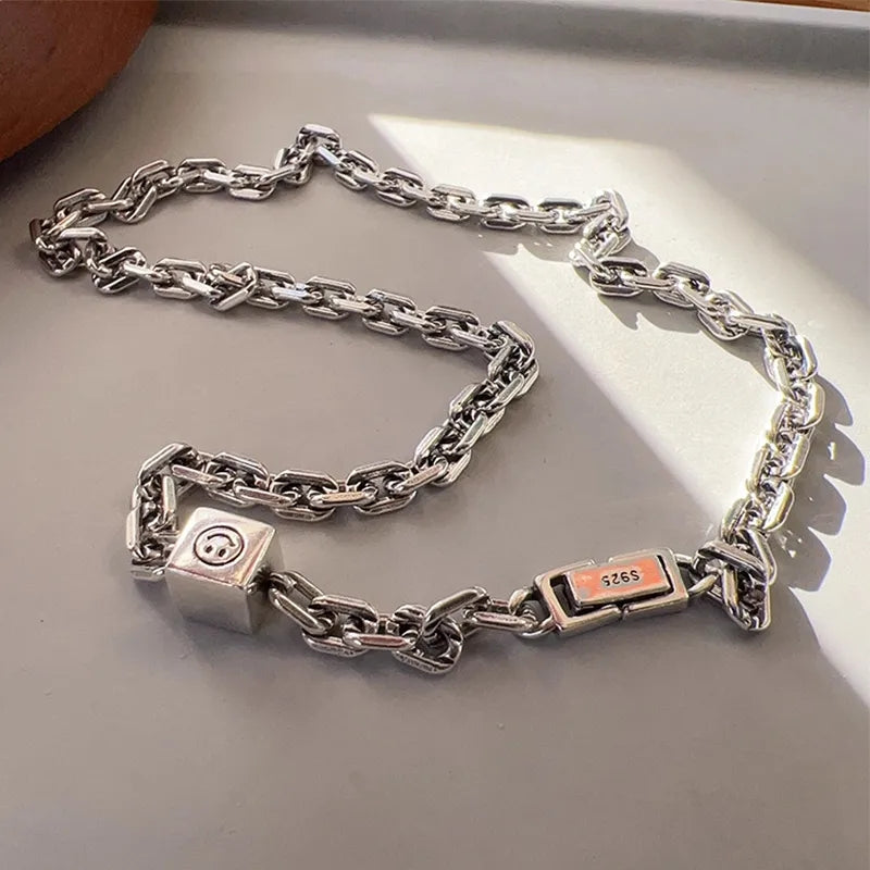 925 Happy Cube Cable Chain Necklace (BACKORDER)