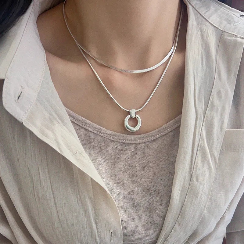 925 Hollow Chubby Circle Pendant Necklace