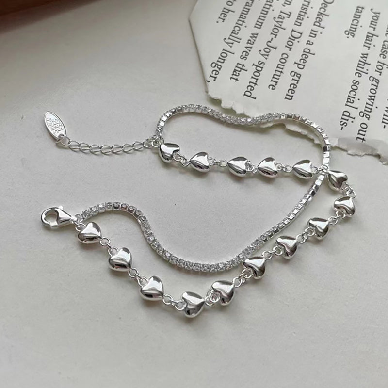 925 Mini Link Heart Layered Bling Bracelet (BACKORDER)