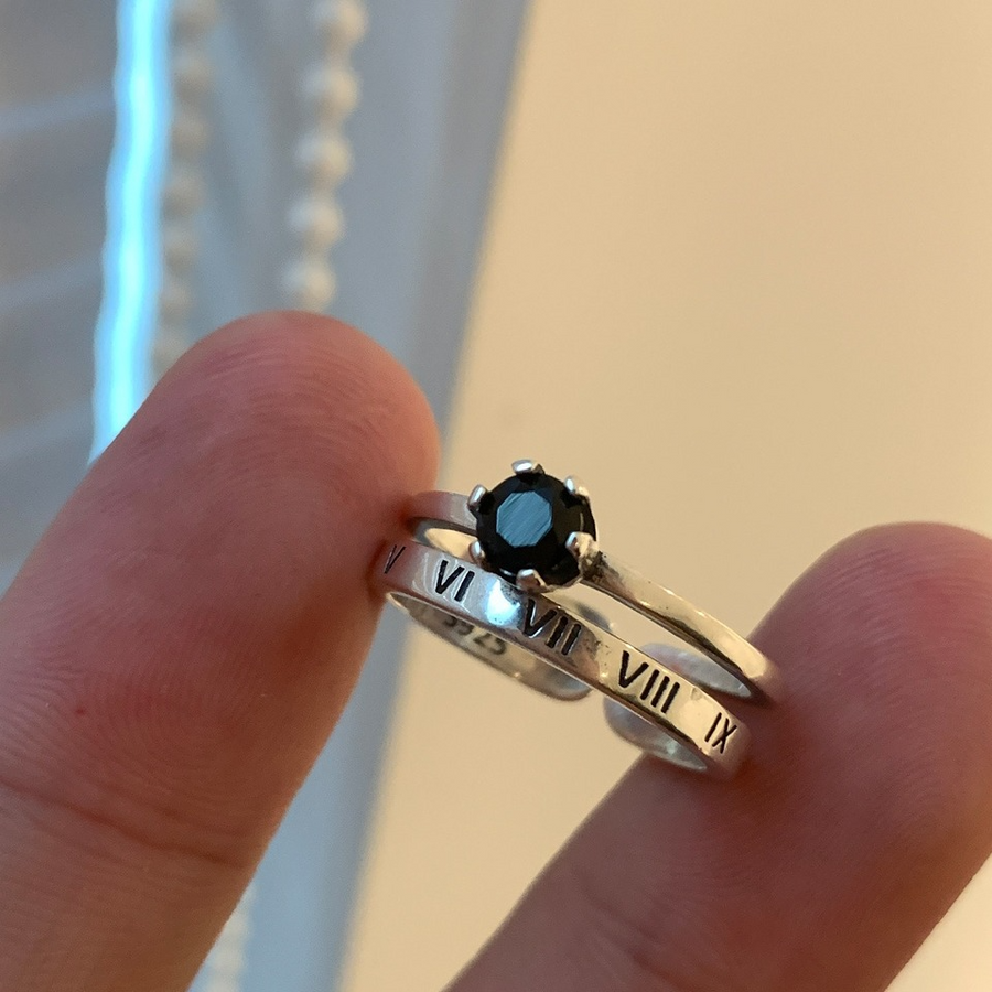 925 Roman Numerals Duo Layer Black Crystal Ring (BACKORDER)
