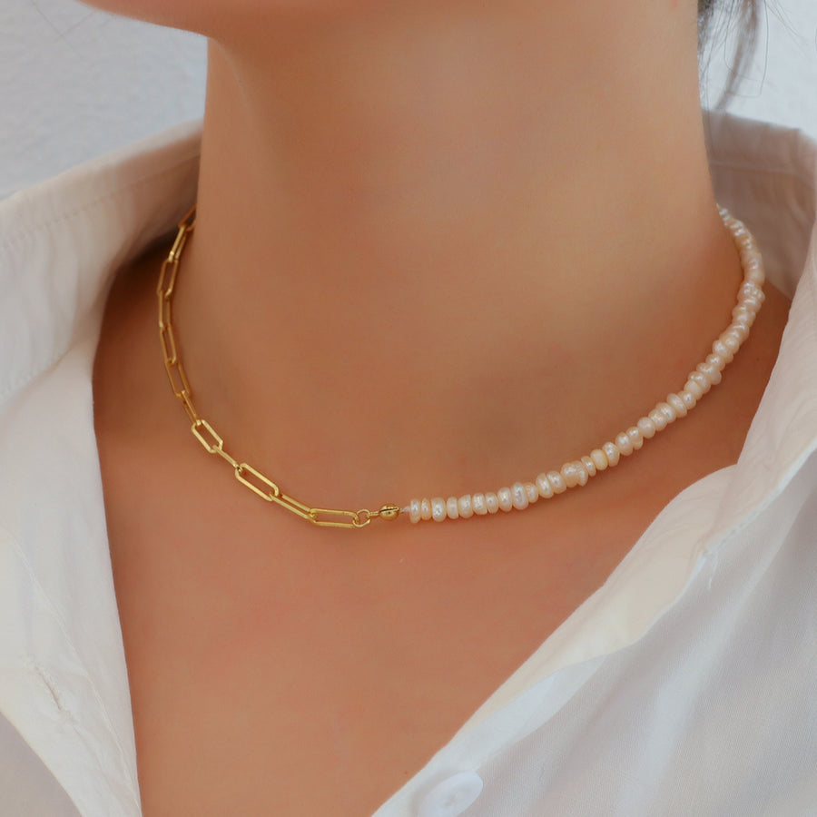 925 Half Pearl Chain Necklace