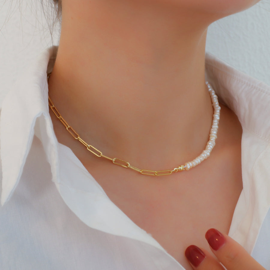 925 Half Pearl Chain Necklace