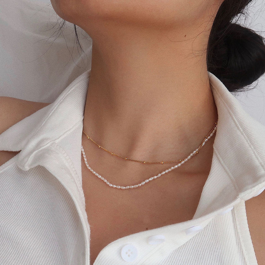 14K Dainty Beads Pearl Layered Necklace (BACKORDER)