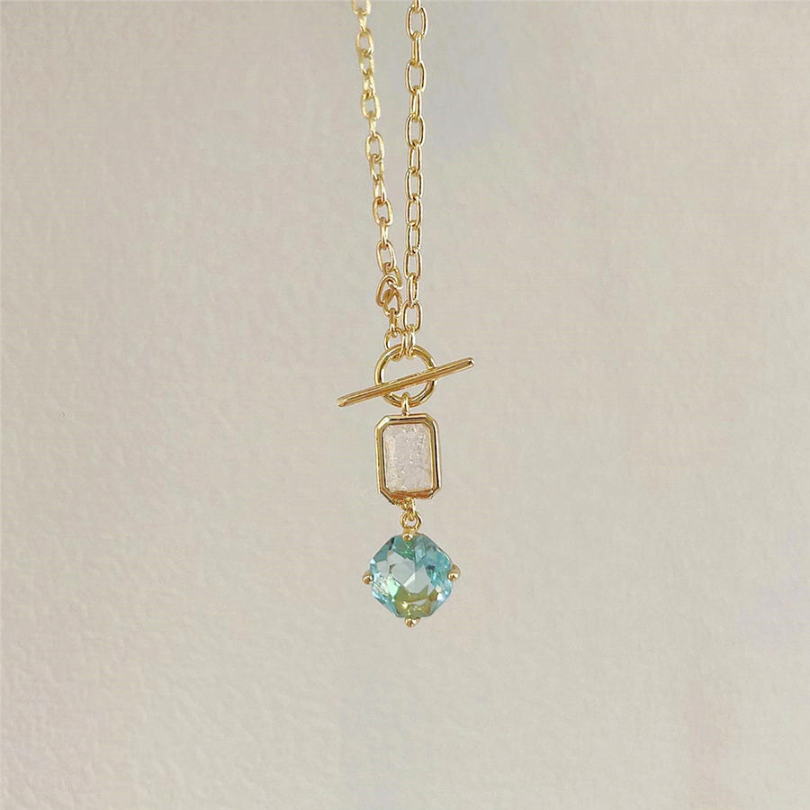 925 Duo Aqua Crystal T-Bar Chain Necklace
