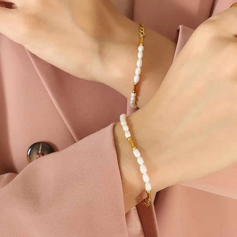18K Figaro x Fresh Water Pearls Dainty Bracelet (BACKORDER)