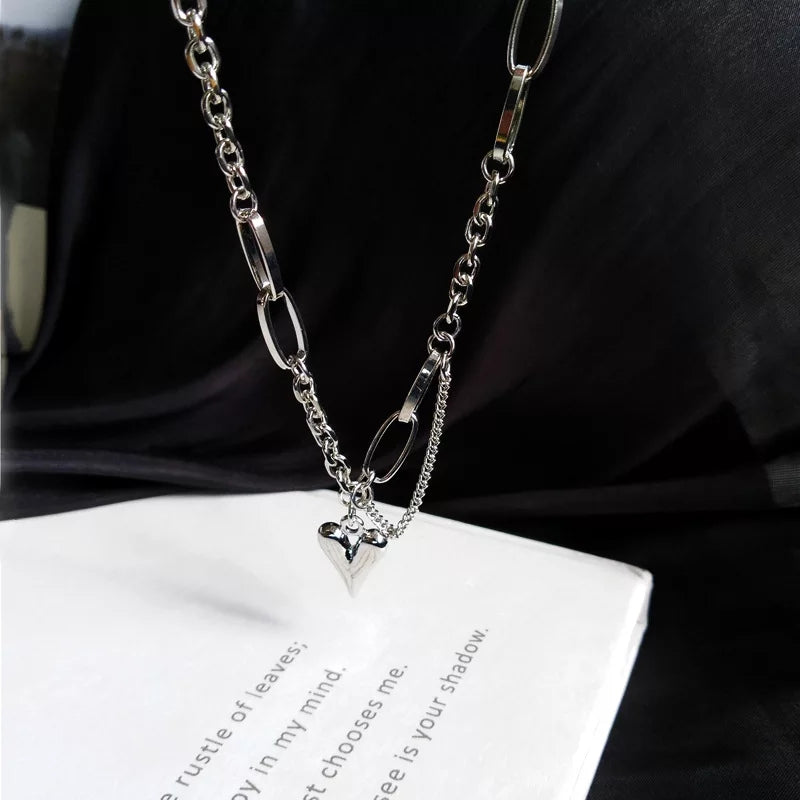 925 Dangling Multi Chain Heart Necklace (BACKORDER)