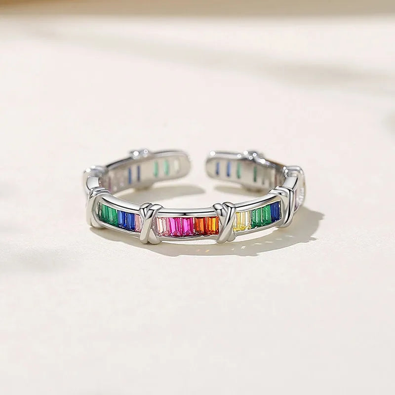 925 Thin Mya Rainbow Crystal Ring