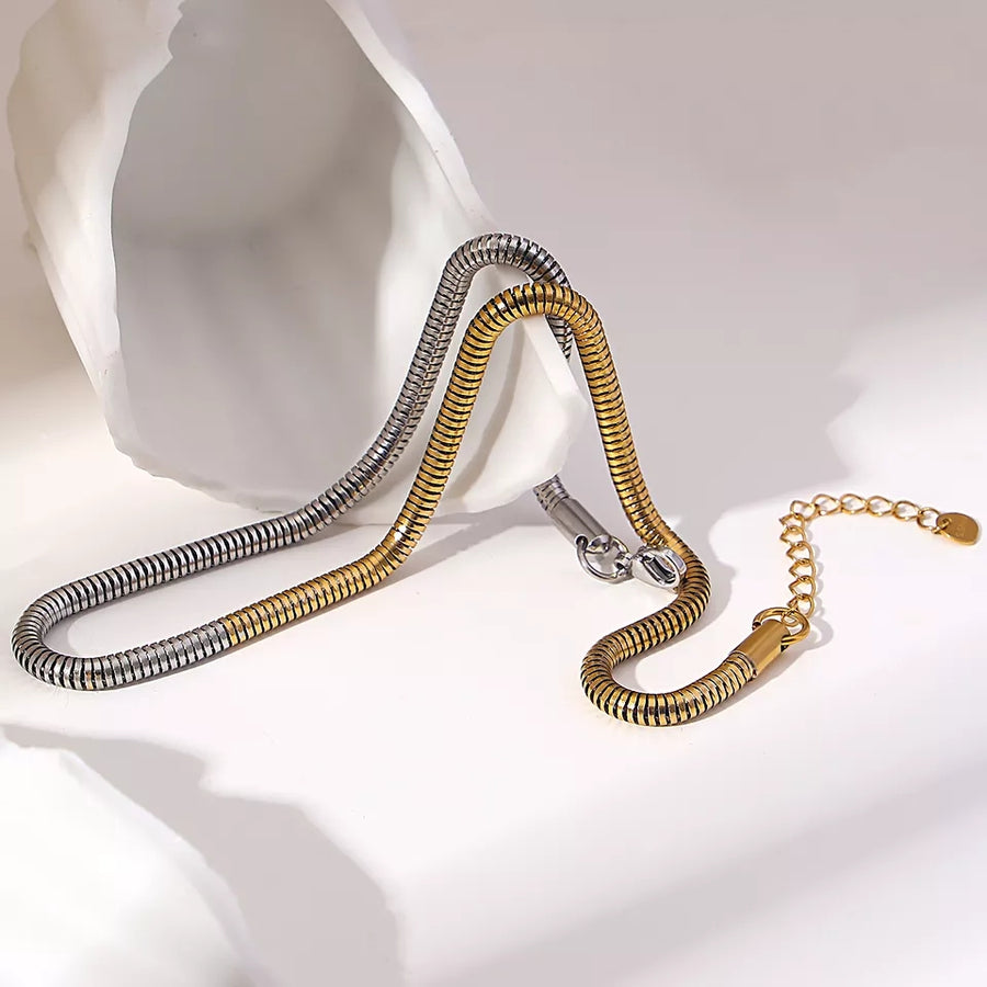 SS Half Tone Spring Snake Chain Necklace (BACKORDER)