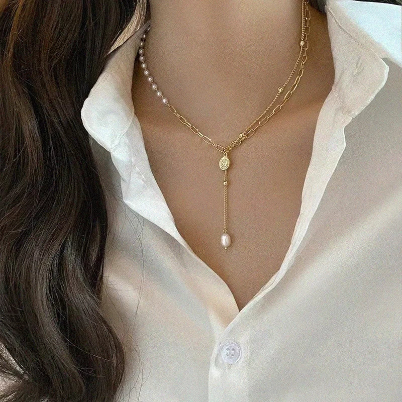 18K Gold Plated Antique Coin x Pearls Necklace (BACKORDER)