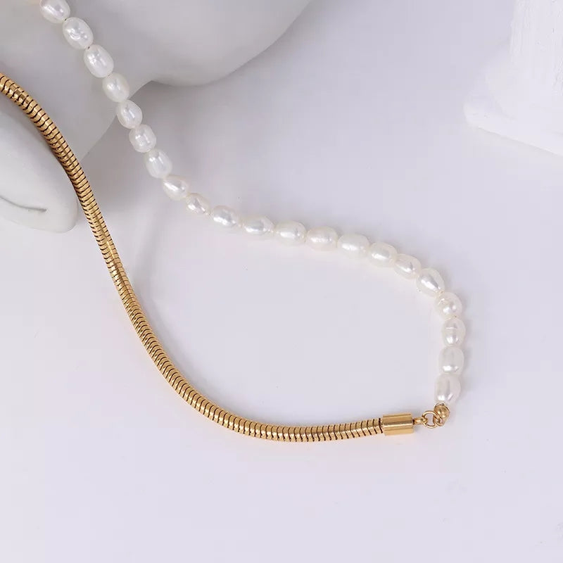18K FW Pearls x Spring Snake Chain Necklace
