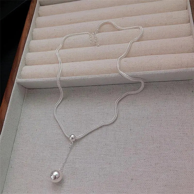 925 Dangling Chain Ball Rope Necklace (BACKORDER)