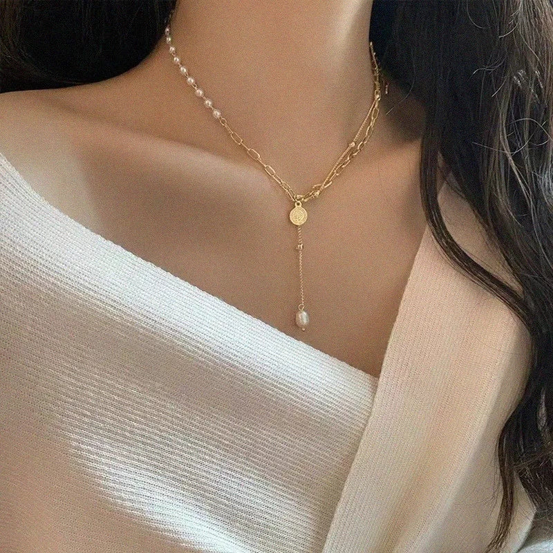 18K Gold Plated Antique Coin x Pearls Necklace (BACKORDER)