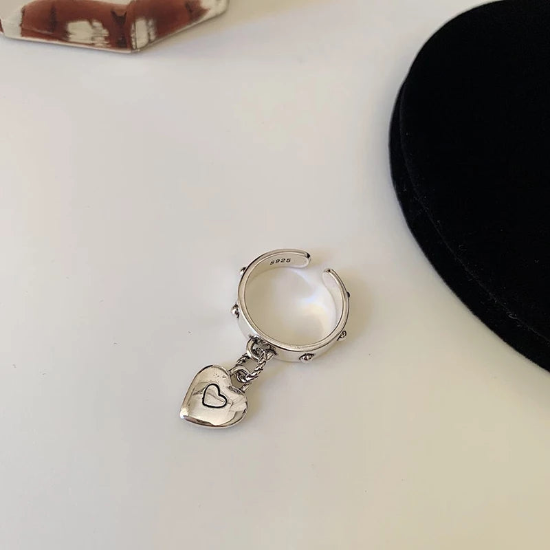 925 Dangling Studded Heart Ring (BACKORDER)