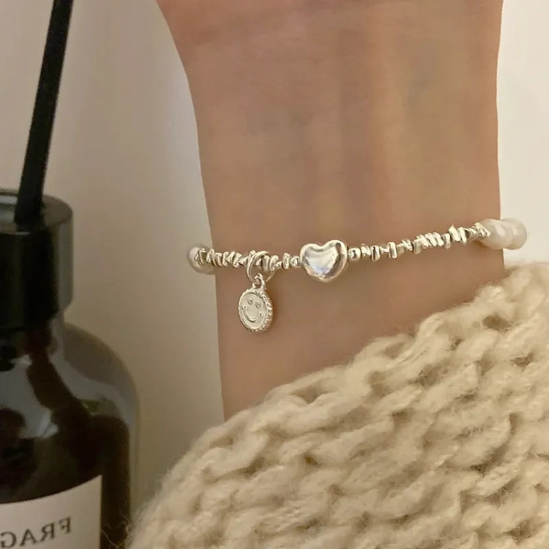 925 Smiley Beads x Pearl Love Hook Bracelet (BACKORDER)