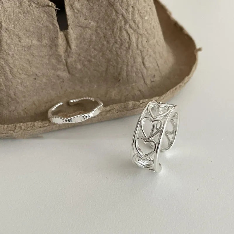 925 Hollow Mini Link Heart Ring