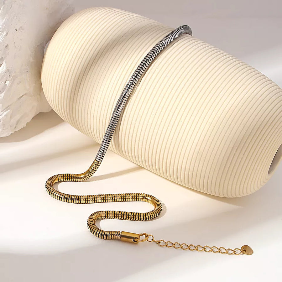 SS Half Tone Spring Snake Chain Necklace (BACKORDER)