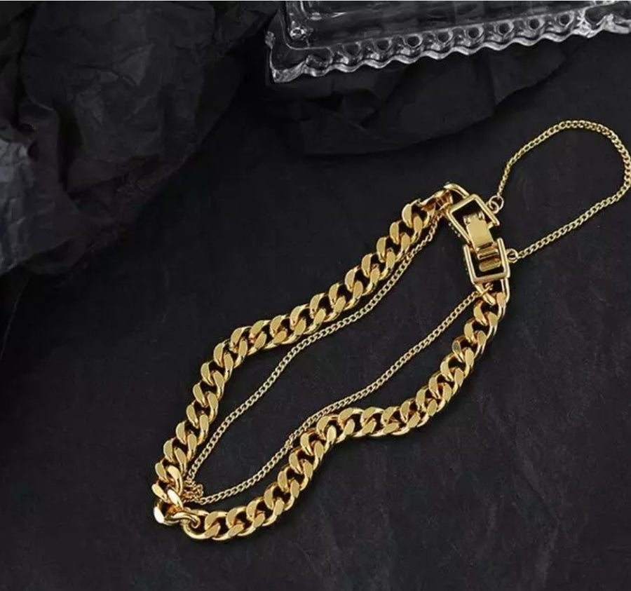 18K Buckle Layered Flat Chain Bracelet (BACKORDER)