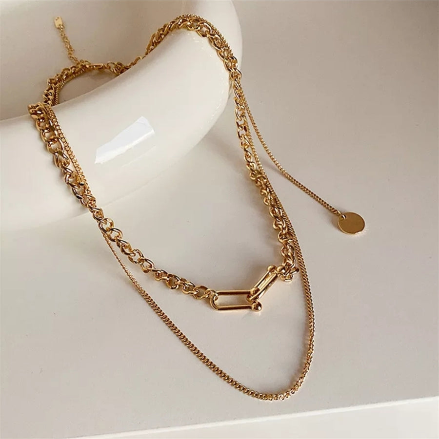 18K Horseshoe Layered Chain Necklace (BACKORDER)