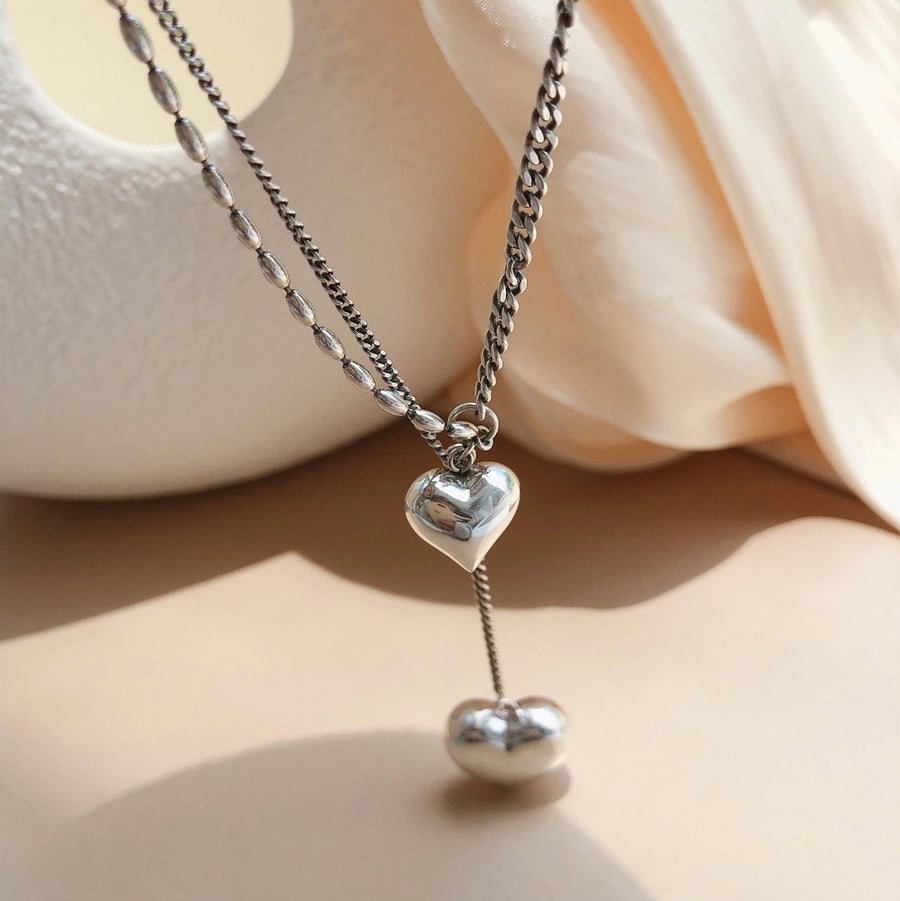 925 Duo Dangling Hearts Necklace (BACKORDER)