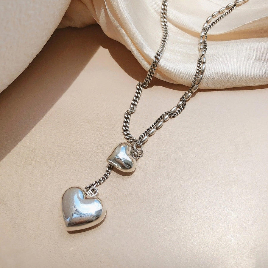 925 Duo Dangling Hearts Necklace (BACKORDER)