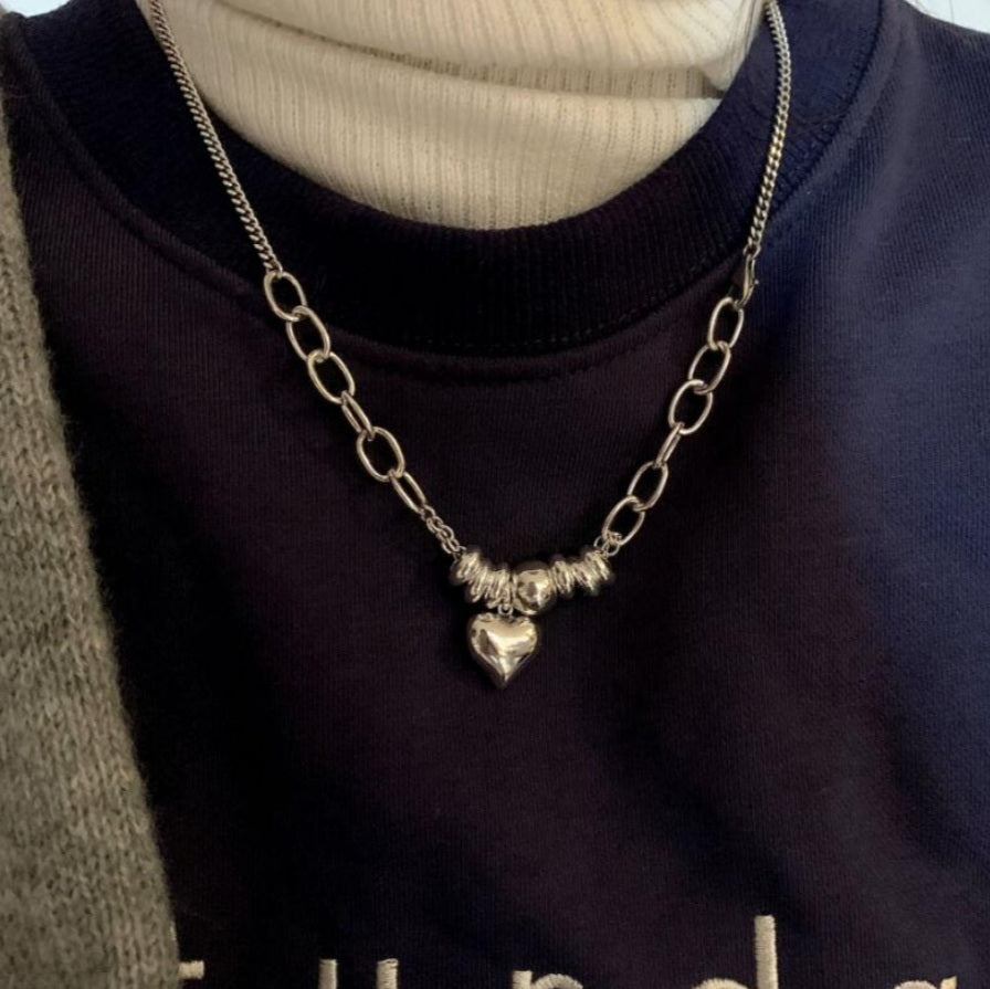 925 Heart x Ball Chain Necklace (BACKORDER)