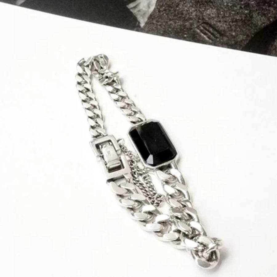 925 Black Onyx Crystal Flat Chain Bracelet (BACKORDER)