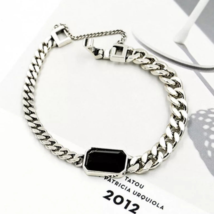 925 Black Onyx Crystal Flat Chain Bracelet (BACKORDER)