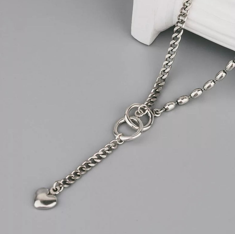 925 Loop Ring Dangling Heart Beads Necklace (BACKORDER)