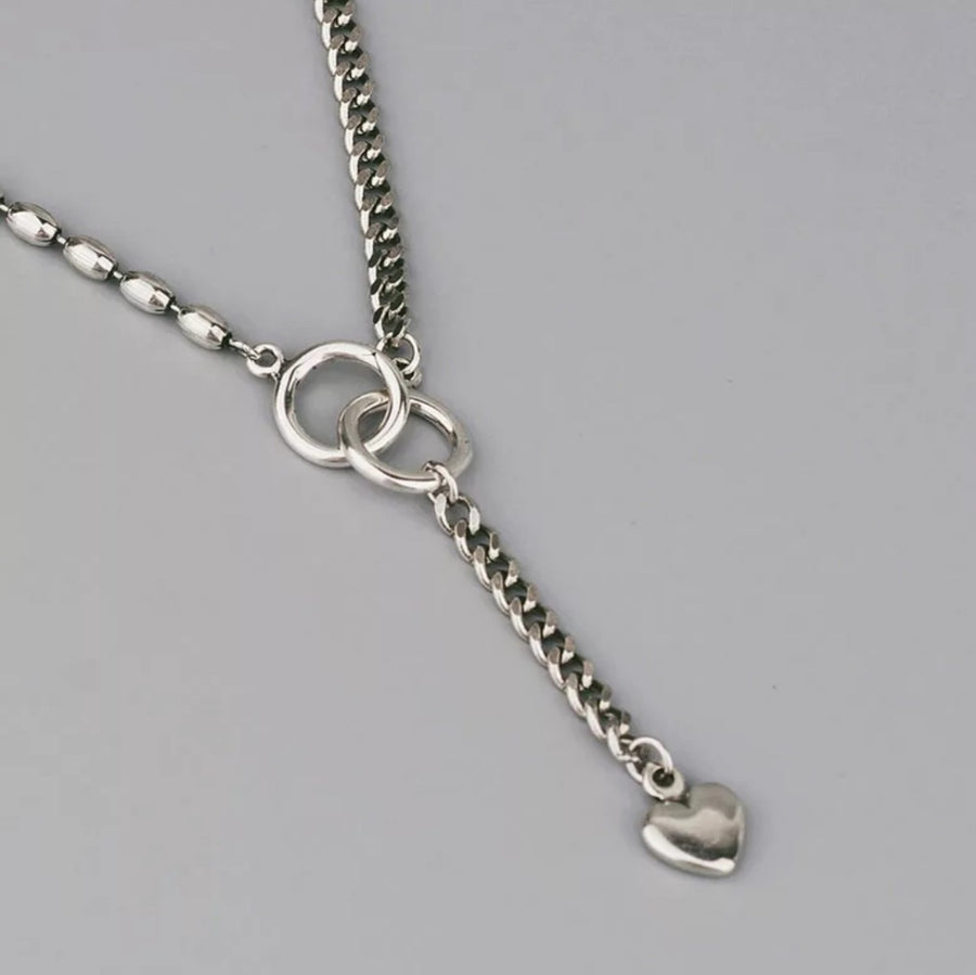925 Loop Ring Dangling Heart Beads Necklace (BACKORDER)