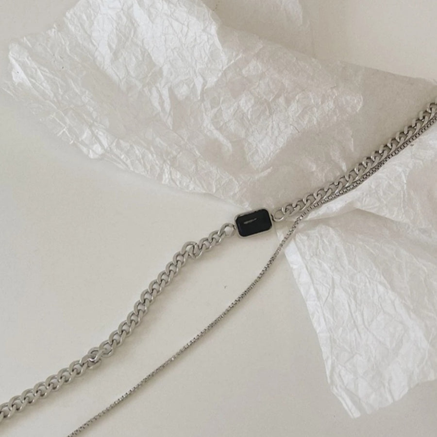 925 2-Tier Black Onyx Crystal Necklace (BACKORDER)