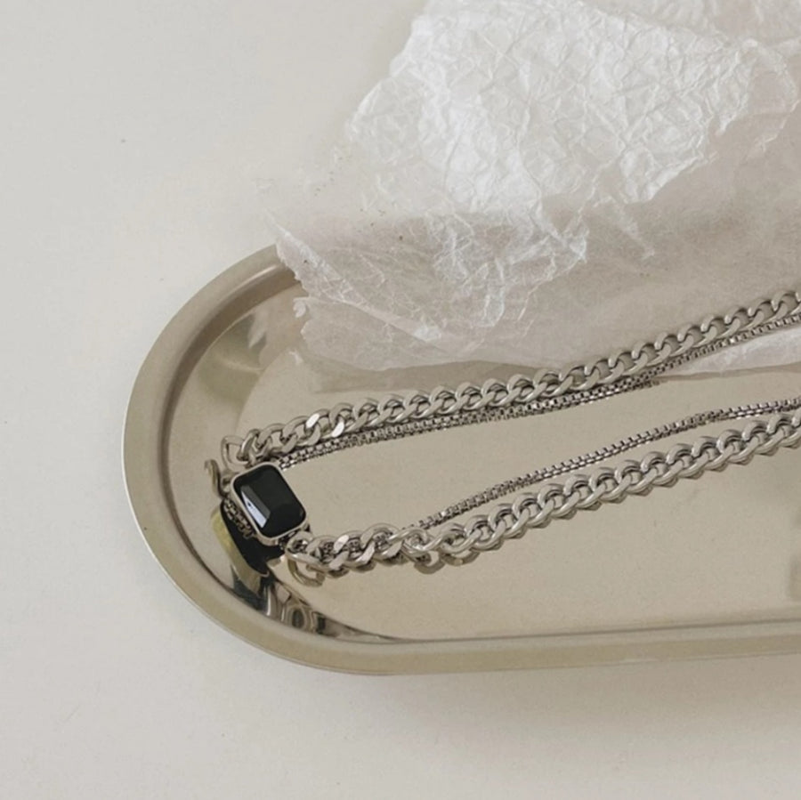 925 2-Tier Black Onyx Crystal Necklace (BACKORDER)