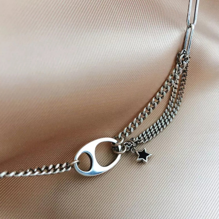 925 Black Star Multi Chain Necklace (BACKORDER)