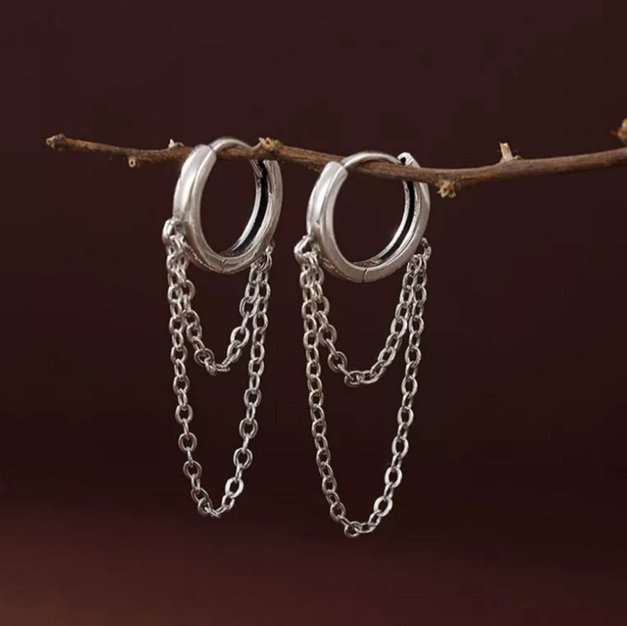 925 Dangling Chain Mini Earhoops (BACKORDER)