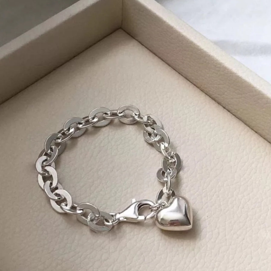 925 Puffy Heart Chunky Chain Bracelet (BACKORDER)