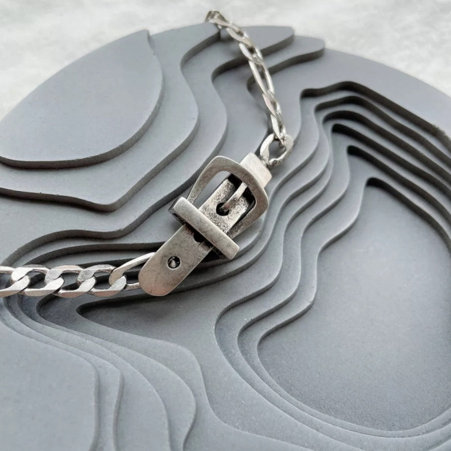 925 Belt Buckle Figaro Chain Bracelet (BACKORDER)