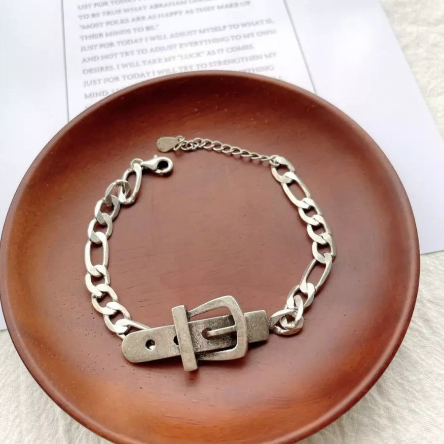 925 Belt Buckle Figaro Chain Bracelet (BACKORDER)