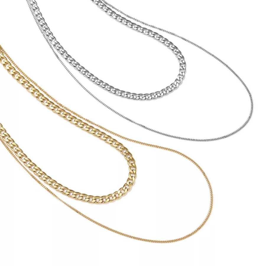 925 Curb Link Duo Layer Chain Necklace (BACKORDER)