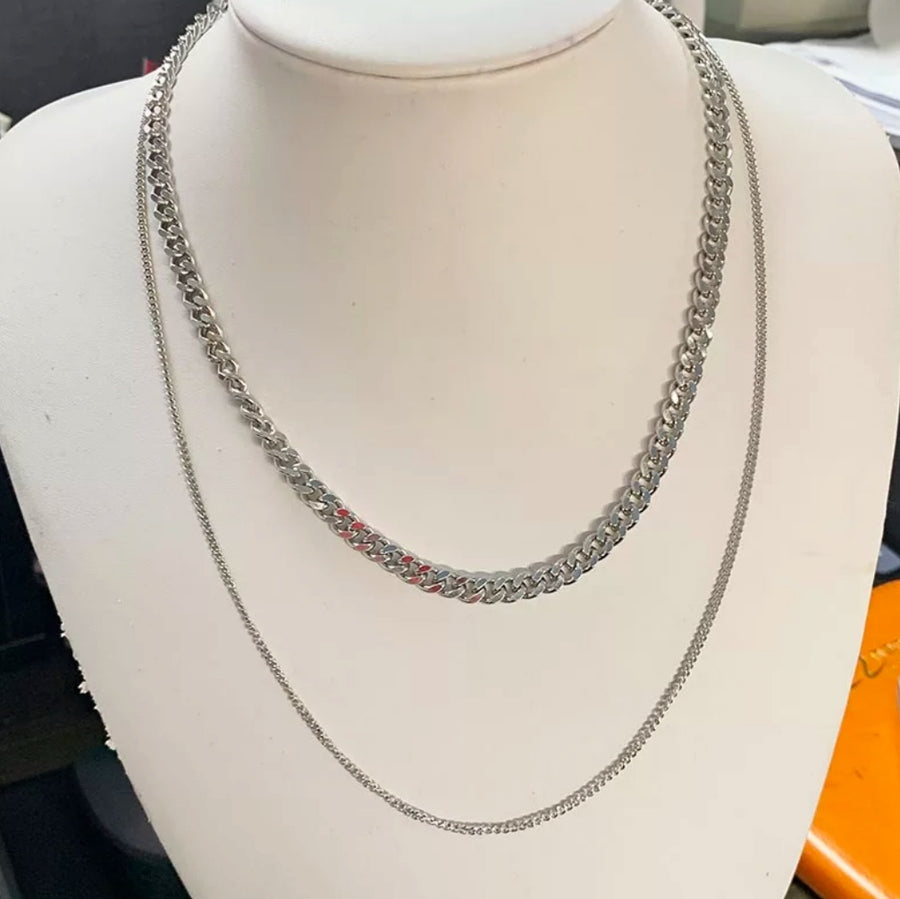 925 Curb Link Duo Layer Chain Necklace (BACKORDER)