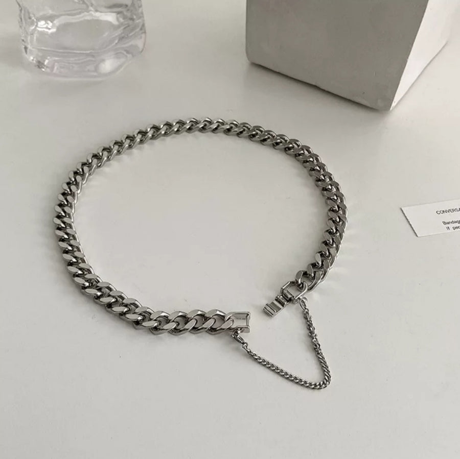 925 Cuban Buckle Dangling Chain Necklace (BACKORDER)