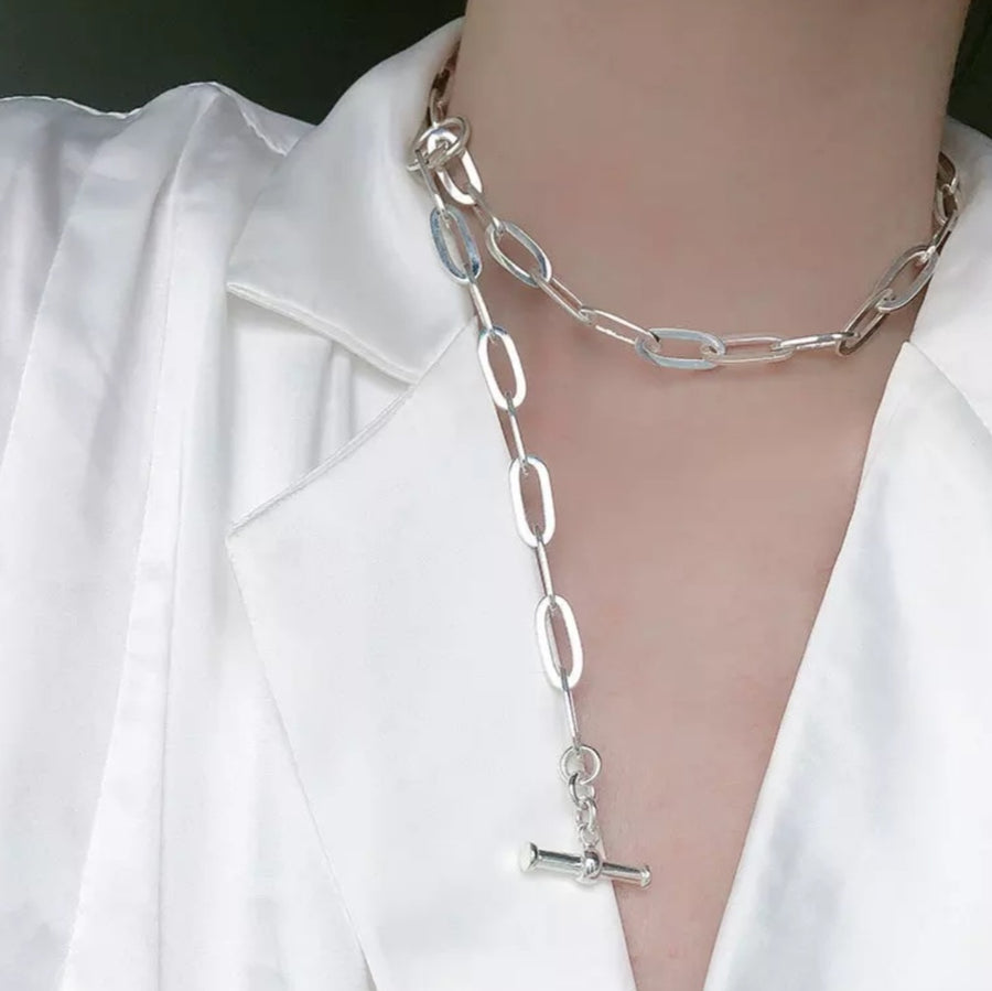 925 Heart Padlock T-Bar Chain Necklace