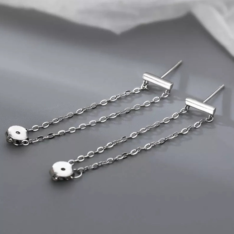 925 Bar x Dangling Chain Earrings (BACKORDER)