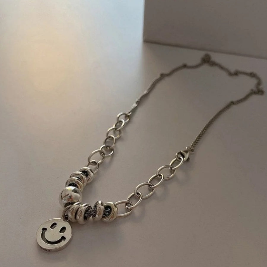 925 Smiley Face Tag Chain Necklace (BACKORDER)